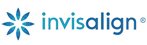 The image displays a logo with the text Invisalign and a graphic of a tooth alignment device.